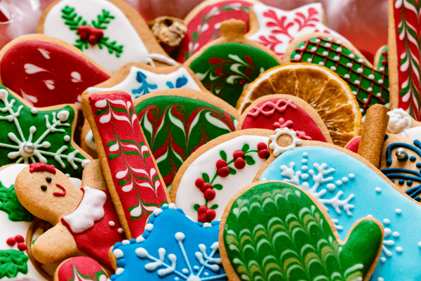 A variety of colorful Christmas cookies