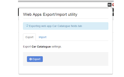 BC Web app config import/export