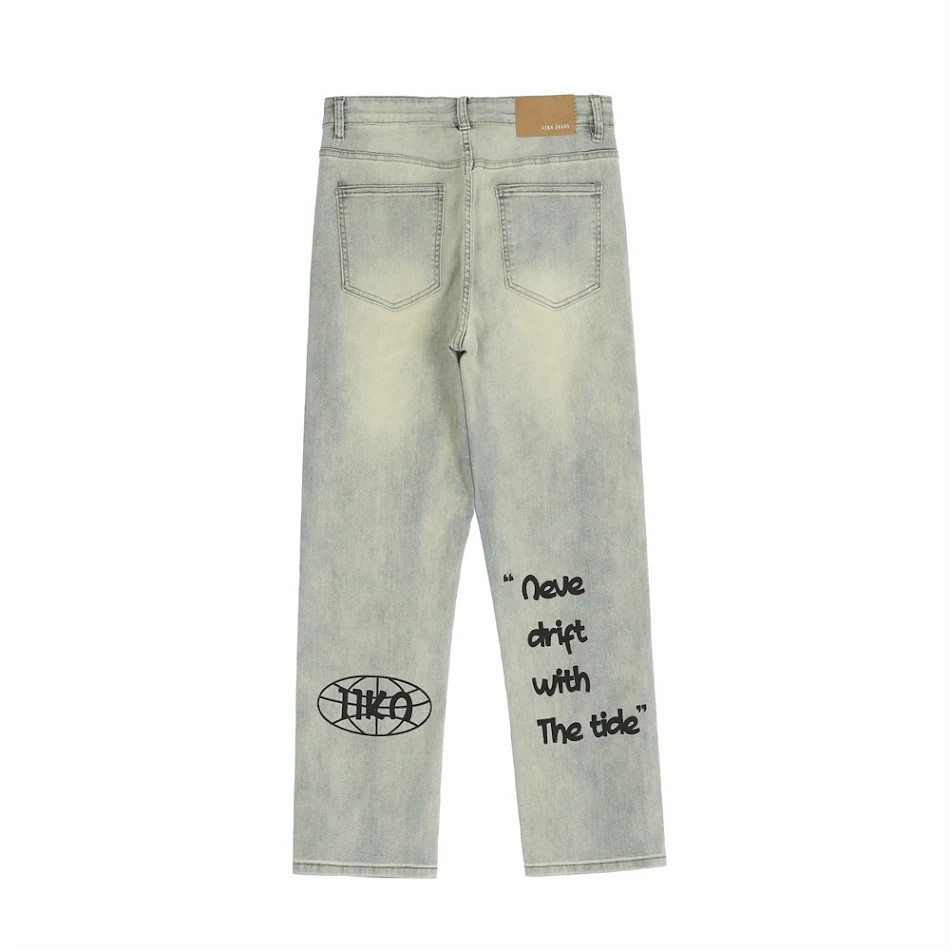 Heren Jeans met Print Gewassen en Versleten Comfortabele Pasvorm Casual Broek Ideaal voor Dagelijks Gebruik en een Stoere Uitstraling.