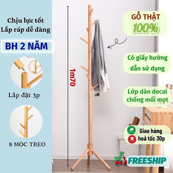 Giá Treo Quần Áo Gỗ, Cây Treo Quần Áo Decor Phòng Kiểu Hàn Quốc