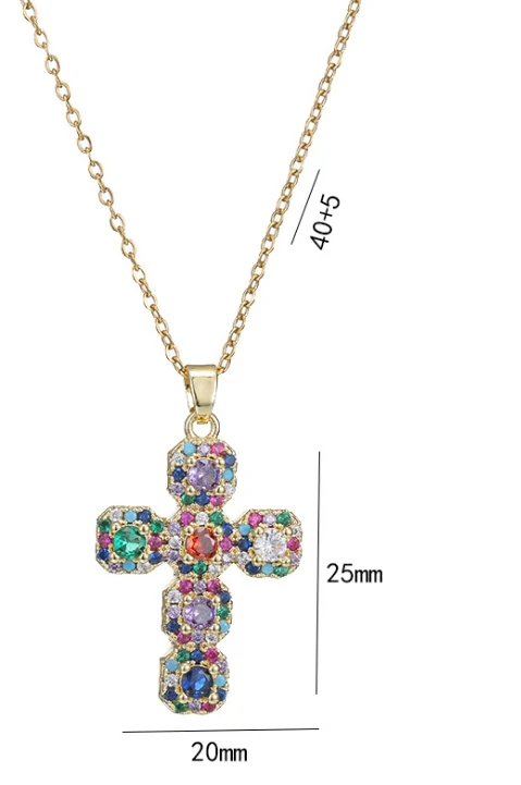 Title 5, Volledig diamant kruis hanger ketting met kleur...