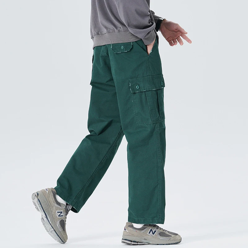 Calças cargo retrô masculinas folgadas com vários bolsos. Calças casuais confortáveis para uso diário e trabalho.
