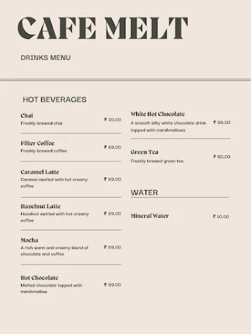 Cafe Melt menu 