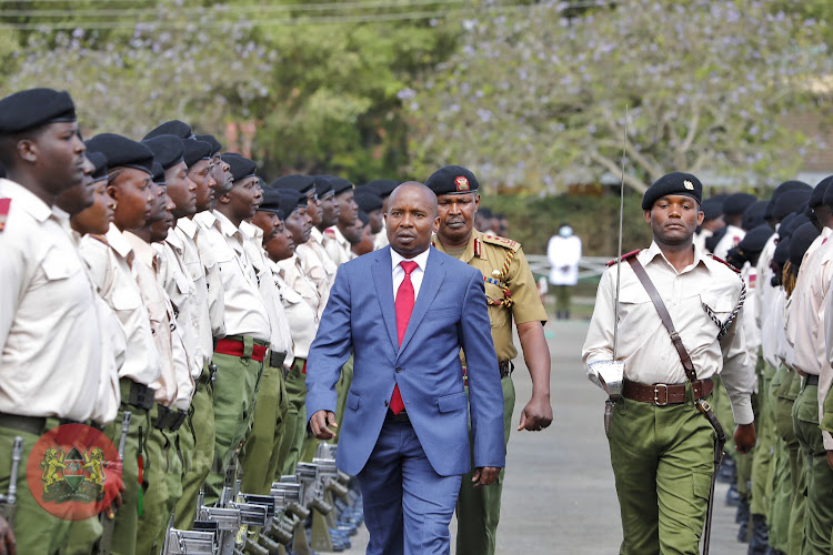 Interior CS Kithure Kindiki during the National Government Administrative Officers graduation at Administration Police Training College, Embakasi on Friday, November 25, 2022.