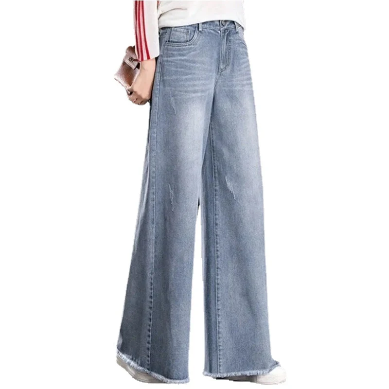 Jeans de mujer de corte ancho con dobladillo sin rematar, holgados y rectos, para un look moderno y cómodo, perfectos para cualquier ocasión.
