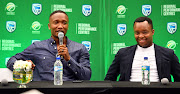 SA Cricketers Association (Saca) president Omphile Ramela (L) says Cricket SA's failure undermines efforts to regain the confidence of the players‚ public‚ broadcasters and sponsors‚ particularly with respect to matters of governance. Alongside him is the Dolphis wicketkeeper-batsman Mangaliso Mosehle. 