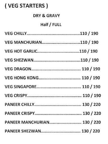 The Chinese Point menu 