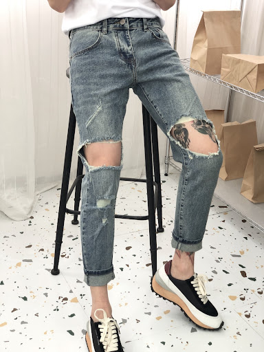 Title 5, Mens Denim Cropped Pants Korean Style Ripped H...
