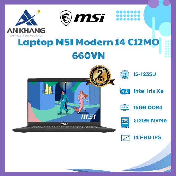 Laptop Msi Modern 14 C12Mo - 660Vn (Intel Core I5 - 1235U | 16Gb | 512Gb | Intel Iris Xe | 14 Inch Fhd | Win 11 | Đen) - Hàng Chính Hãng - Bảo Hành 24 Tháng