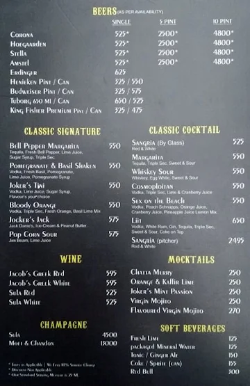 Jokers Noida menu 