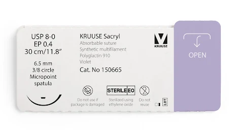 KRUUSE Sacryl Sutur, USP 8-0/EP 0.4, 30 cm, violet, 12st