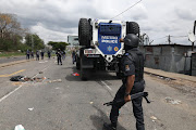 A metro police vehicle in action during a protest at Claire Estate in Durban. File picture.