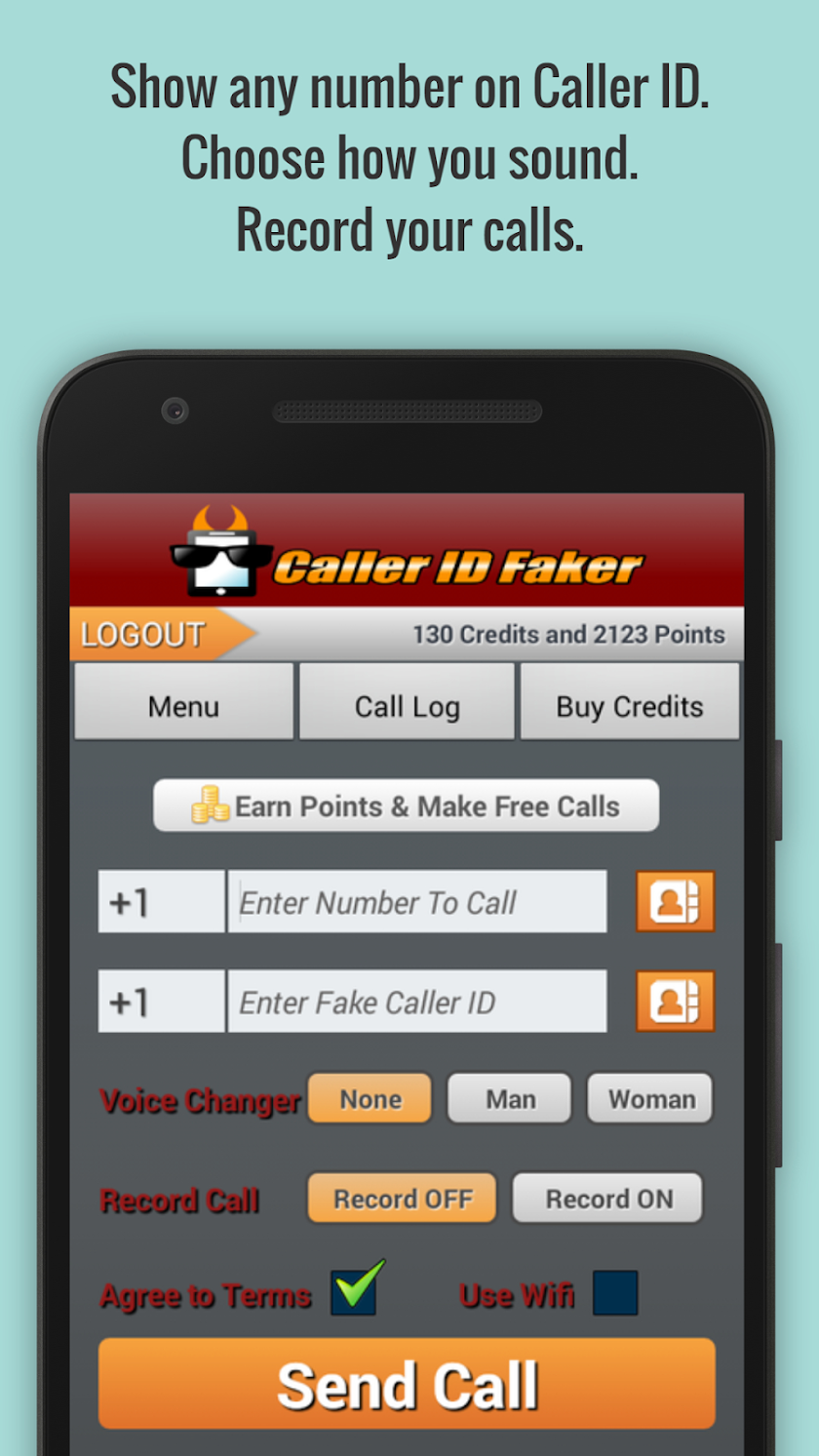 Caller ID Faker &amp; Recorder App Screen 1