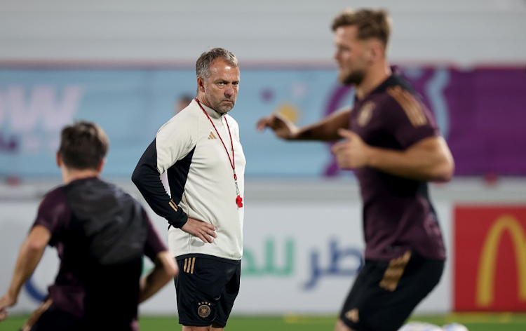 Germany coach Hansi Flick during their training session at Al Shamal Stadium in Al Ruwais, Qatar on November 26 2022.