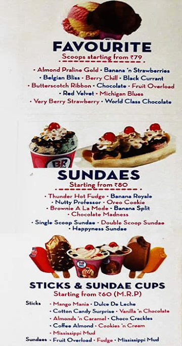 Baskin Robbins menu 