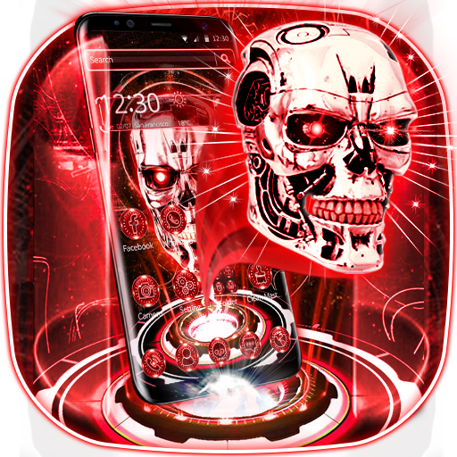 3D Red Neon Tech Skull Theme