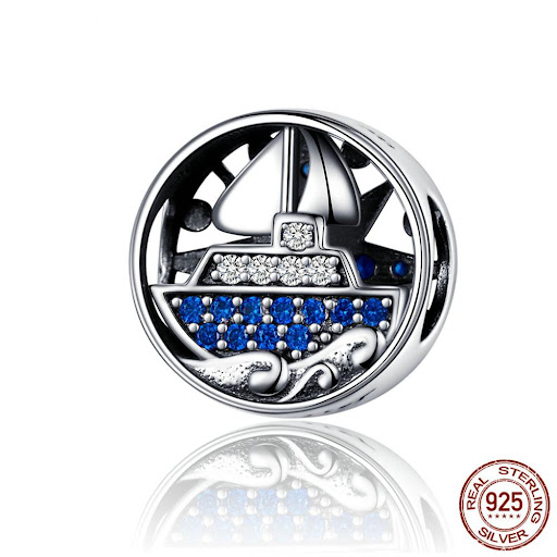 Title 2, Sailing Journey in Blue with Zircon Openwork Charm