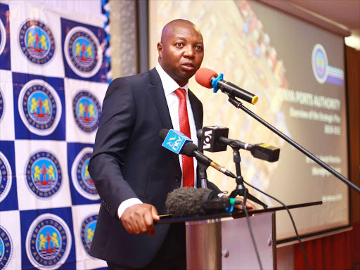 KPA managing director Arch Eng Daniel Manduku during the launch of strategic plan held at pride in hotel in Shanzu,Mombasa county yesterday.Photo John Chesoli