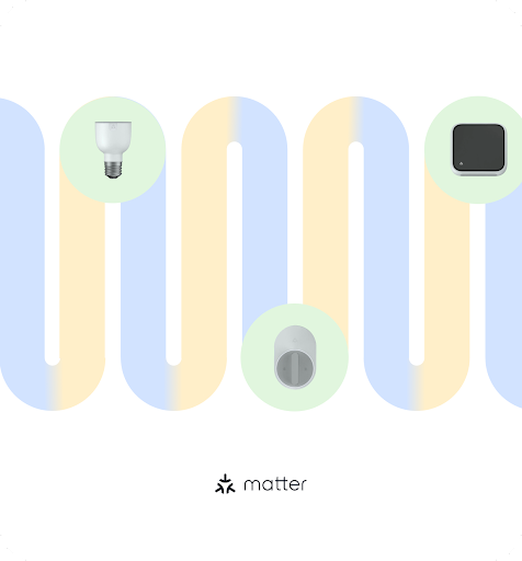 Een afbeelding van een kronkelend pad dat de naadloze connectiviteit van Matter-apparaten impliceert