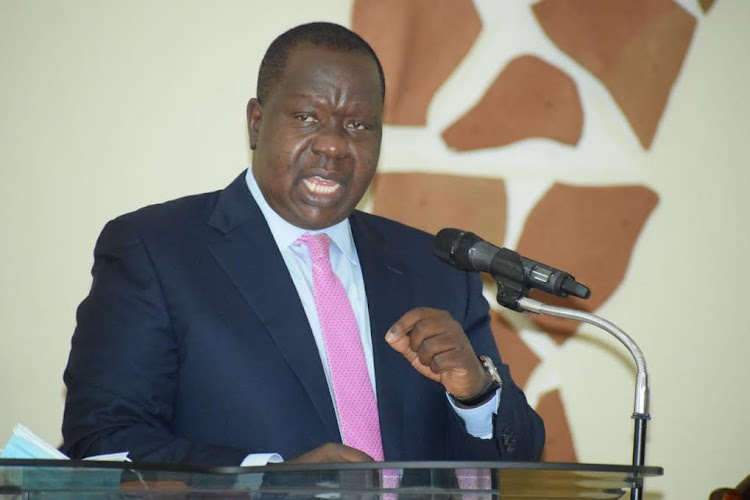 Interior Cabinet Secretary Fred Matiangi during a meeting with regional and county commissioners at the Kenya School of government in Nairobi on June 16