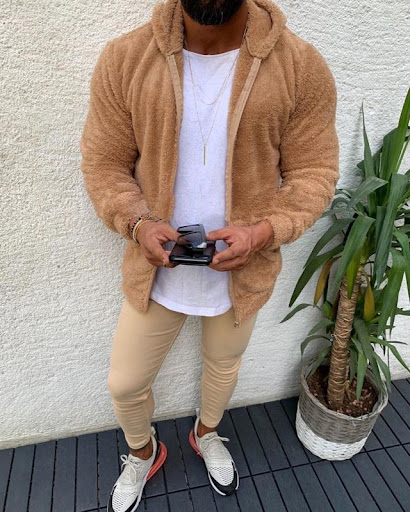 Title 3, European and American Mens Plush Hooded Fur Co...