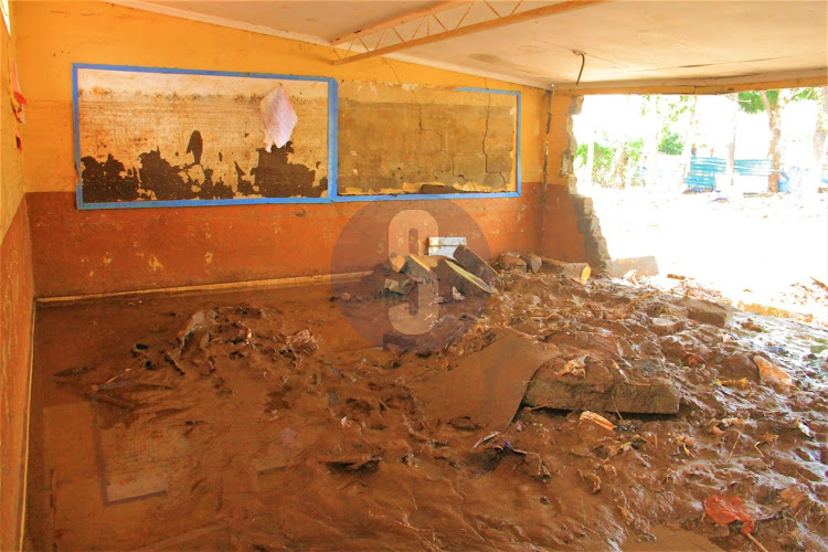 A classroom at Mathare North Primary School in Ruaraka Constituency after heavy rainfall pounded Nairobi Thursday night, May 3, 2024.