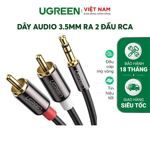 [Mã Elmall5 Giảm 5% Đơn 300K] Dây Audio 3.5Mm Ra 2 Đầu Rca Hoa Sen Ugreen Av116 Hãng Phân Phối Chính Thức