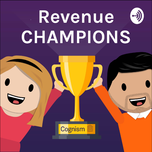 Revenue Champions with a draw of a men and a woman holding a cup