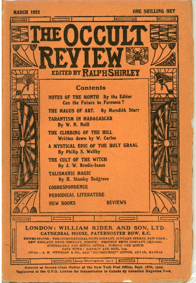 A cover of an edition of The Occult Review from 1922