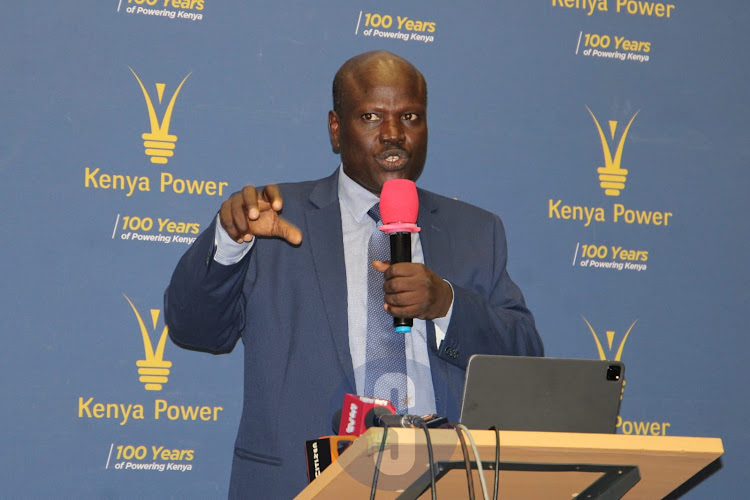 KPLC managing director & CEO Joseph Siror speaks during a press conference on KPLC Q2 operational performance report at Stima Plaza auditorium, Nairobi on February 20, 2024