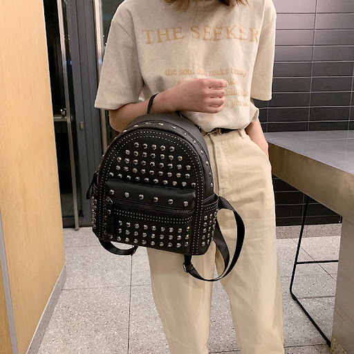 Title 1, Rivet Soft Leather Sense Solid Color Backpack C...