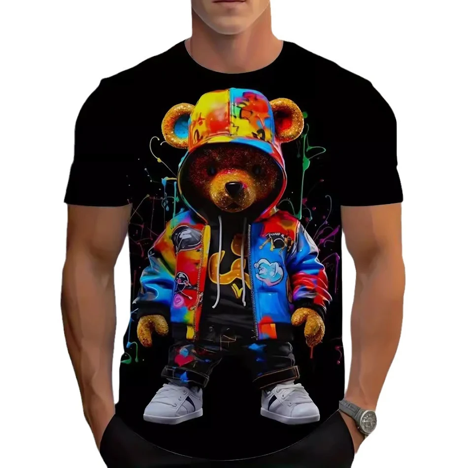 Camiseta de manga corta con estampado de oso pintado para un estilo fresco y casual. Perfecta para un look diario cómodo y con personalidad.