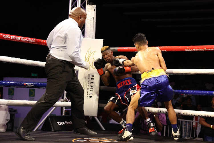 SA junior bantamweight champion Landile Ngxeke is stunned by Filipino Jay Ranique during the "Battle of the Nations" tournament held at the East London International Convention Centre.