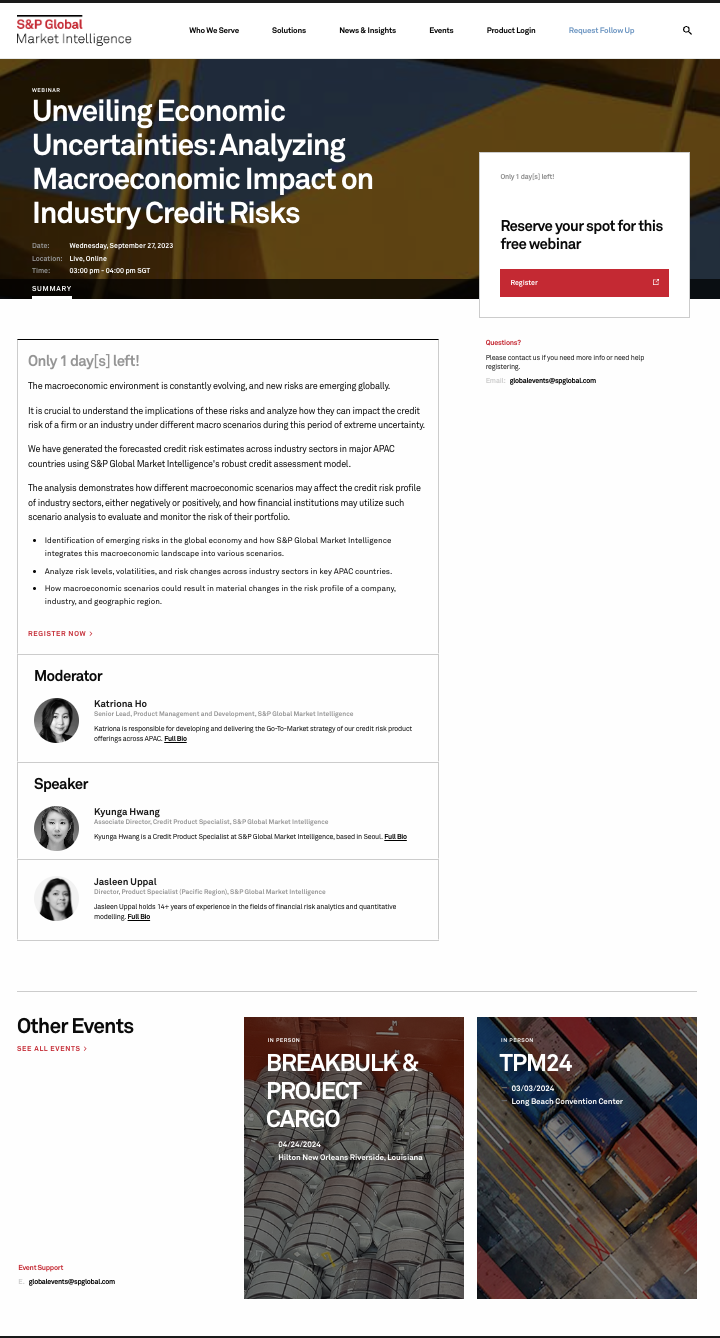 Screenshot of a webinar registration page from S&P