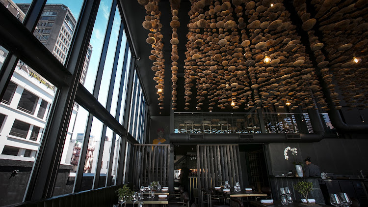 The Soroban ceiling installation at FYN restaurant in Cape Town.