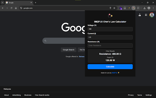 9M2PJU Ohm's Law Calculator