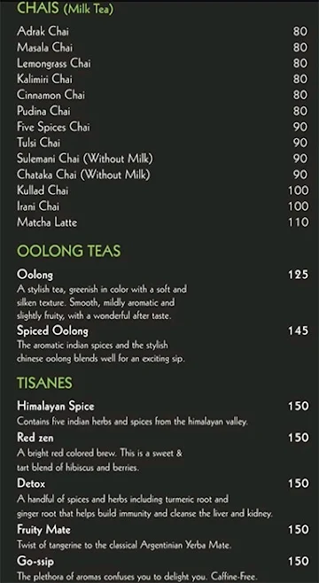 Tea Trails Cafe menu 