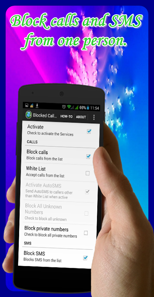 Android application Blocked Call or Blocked SMS screenshort