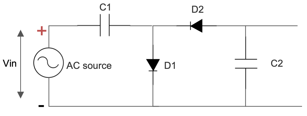 Half-wave DC voltage doubler circuit polarity during the positive half cycle