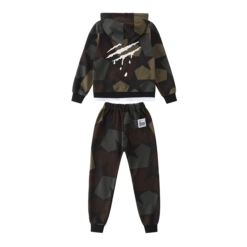 Ensemble de pull camouflage deux pièces pour enfants, idéal pour le printemps. Confortable et stylé, parfait pour les jeux en extérieur tout en gardant les enfants au chaud.