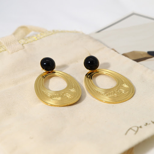 Title 3, 18K Gold-plated Titanium Steel Ring Earrings wi...