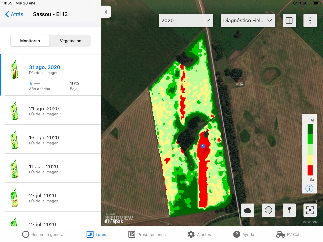 Area sembrada en FieldView