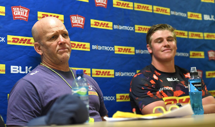 Stormers coach John Dobson and player Ernst van Rhyn during the captain's run and press conference at DHL Stadium on November 24, 2022 in Cape Town.