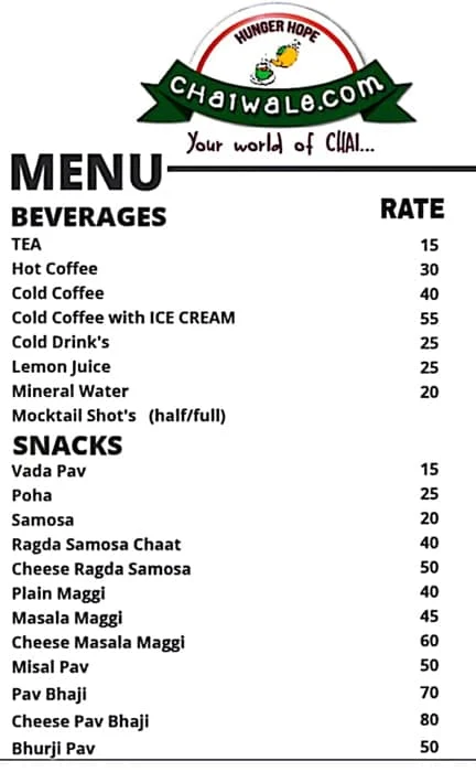 Chaiwale.Com menu 