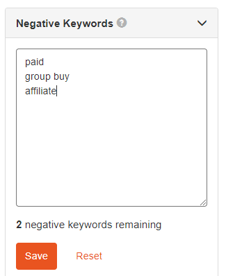 KeywordTool.io Add negative keywords