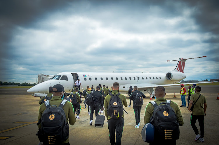 Kaizer Chiefs players seen here travelling to Angola for their CAF Champions League tie, have encountered problems in Egypt.