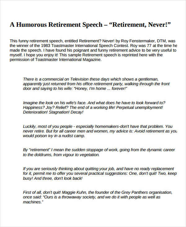 tips for writing a retirement speech