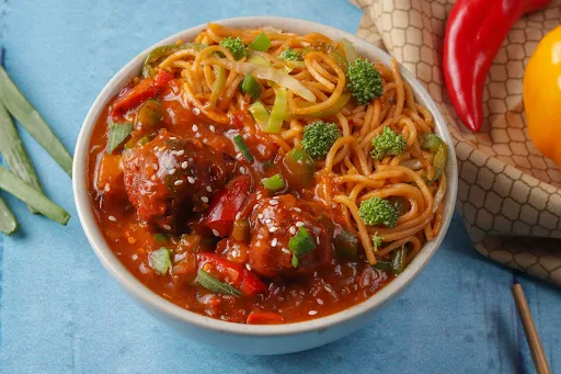 Noodles With Veg Manchurian Bowl + Pepsi