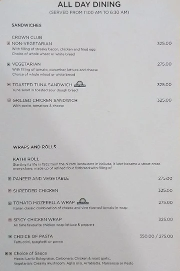 Culture-Days Hotel menu 