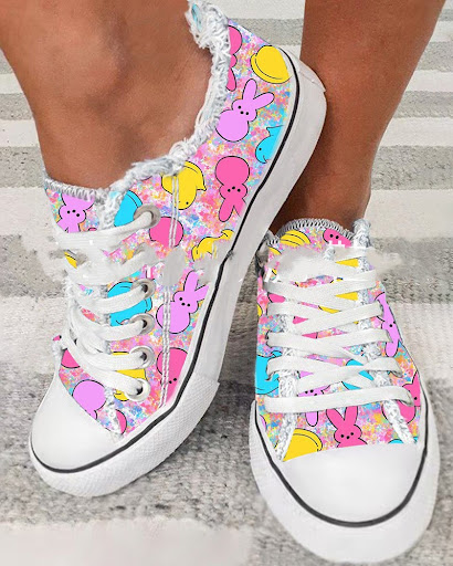 Title 3, 3D Printed Round Toe Low Heel Lace Up Casual Ca...